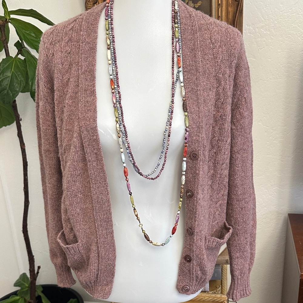 Vintage wool Mauve Cardigan Sweater fisherman style